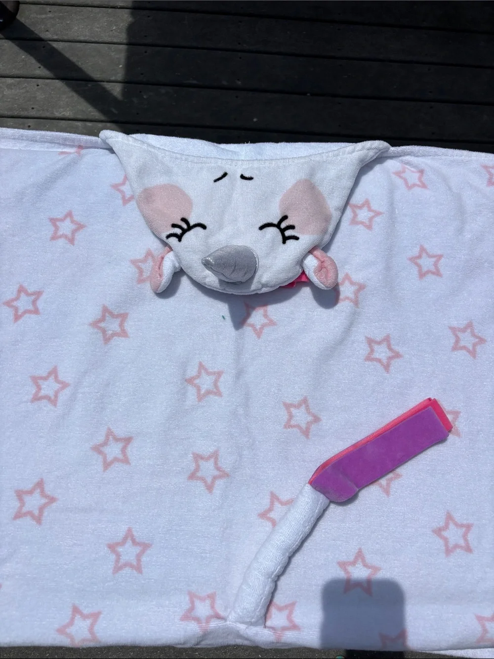 Kids White & Pink Star Hooded Bath Towel with Sparkle Unicorn, Shower, 4’ x 2’